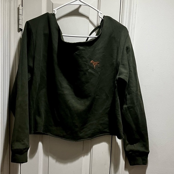 Pink VS olive pink off the shoulders crop top sweatshirt - Picture 11 of 12